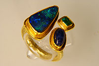 Ring offen, Gold 900, Feingold, Schiene Gold 750, Opal, Tansanit, Smaragd